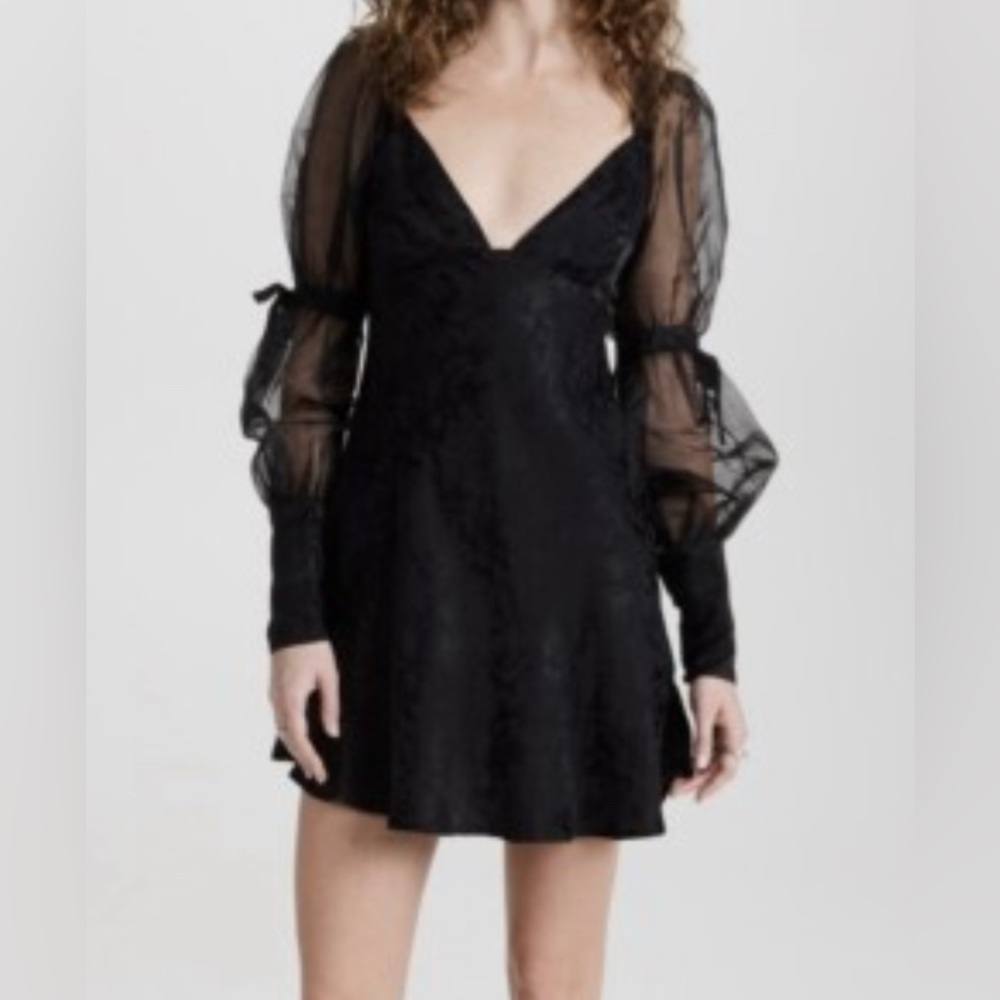 For Love & Lemons Gabrielle Sheer Puff Sleeve Mini Dress Women's Medium - Picture 4 of 5
